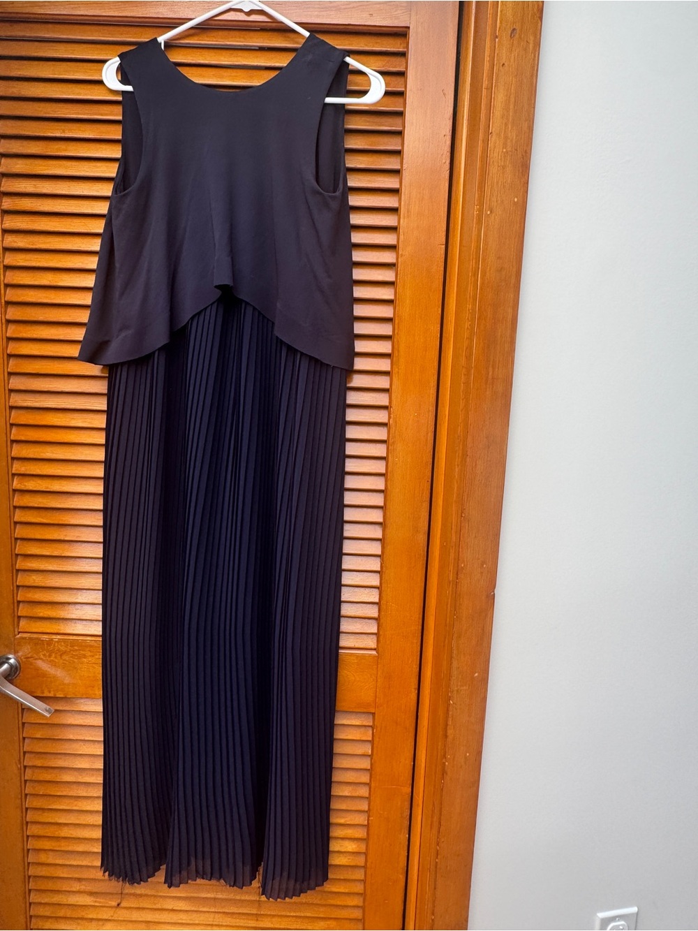 COS Navy Pleated Maxi Dress with Draped Bodice